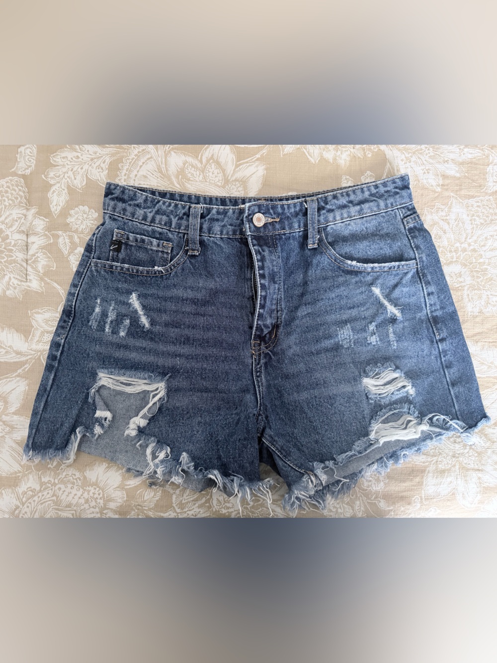 KanCan Distressed Dark Blue Denim Shorts
